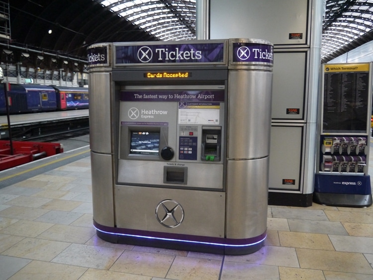 Heathrow Express Ticket Machine At Paddington Station, London