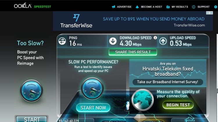 Internet Speed Test At Dosud Apartments, Split, Croatia
