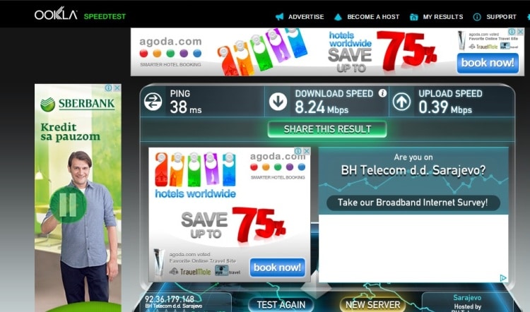 Internet Speed Test At Guesthouse Kandilj, Sarajevo