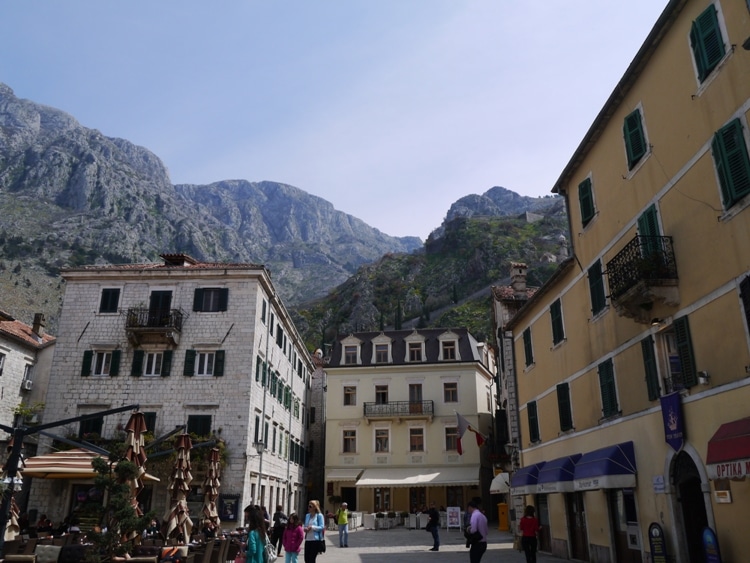 Kotor Town Square Looking Towards The Mountains