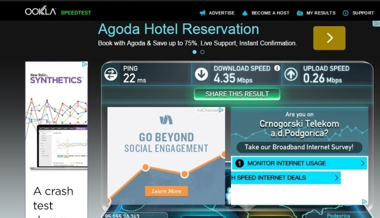 Internet Speed Test At Villa Ivana, Old Town Kotor, Montenegro