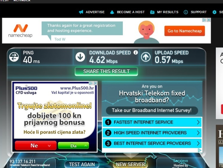 Internet Speed Test At Apartment Luka, Sibenik, Croatia 