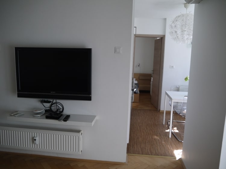 Large TV At White Apartment, Ljubljana, Slovenia