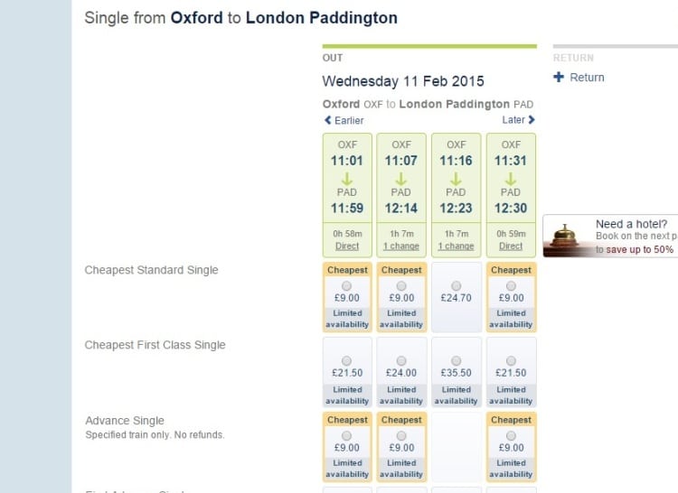 Oxford To London Paddington Train Tickets £9