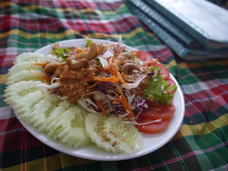 Salad With Spicy Satay Sauce At On's Thai Isaan Vegetarian Restaurant, Kanchanaburi