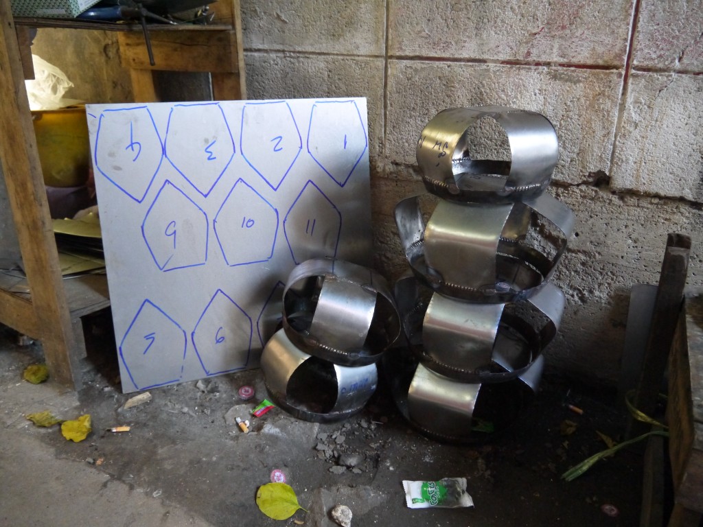 monks-alms-bowls-start-of-process Monks' Bowls First Step - Cut Pieces From Sheet Metal and Weld Together