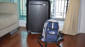 samsonite suitcase and north face backpack