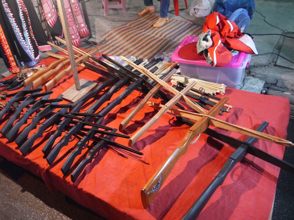crossbows for sale at chiang mai market