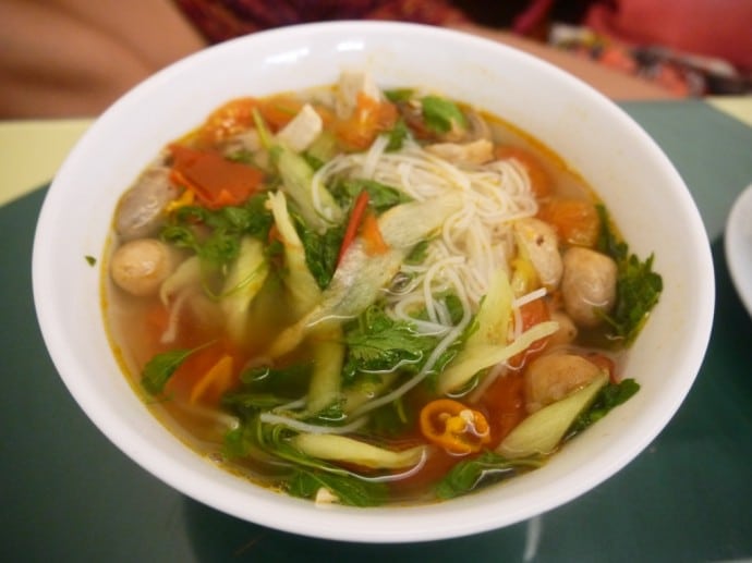 Noodle Soup With (Fake) Pork At Com Chay Nang Tam Vegetarian Restaurant Noodle Soup With (Fake) Pork At Com Chay Nang Tam Vegetarian Restaurant