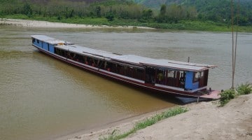 Our Boat At A Sandy Stretch Of The Mekong River