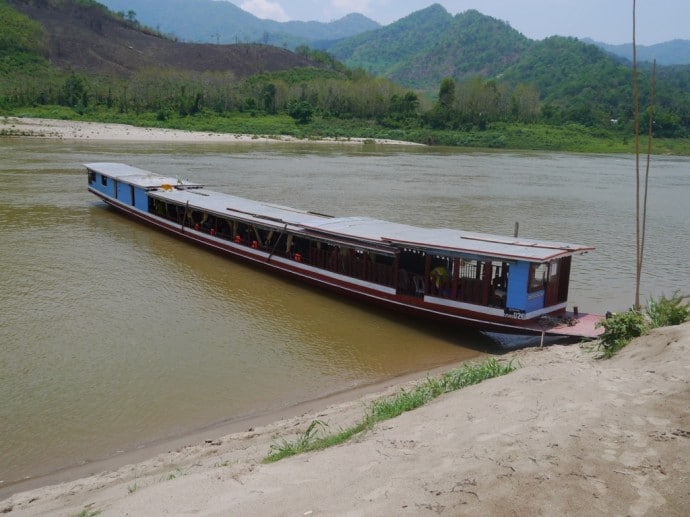 Our Boat At A Sandy Stretch Of The Mekong River