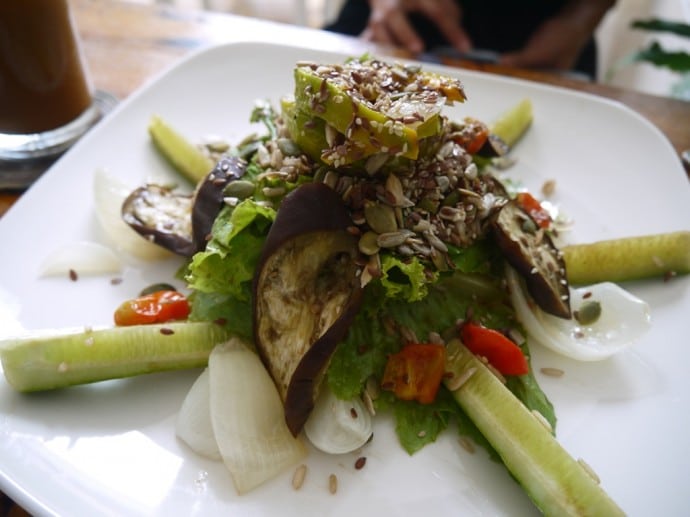 Seasonal Roasted Vegetables, Organic Brown Rice, Organic Omega Mixed Seeds With Green Leaves And Balsamic Dressing