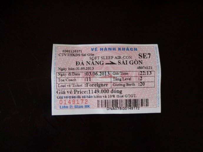 Danang To Saigon Train Ticket