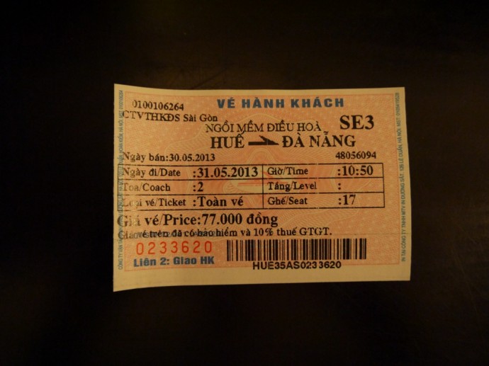 Hue To Danang Train Ticket