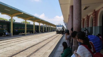 Saigon Train Arriving At Hue Train Station