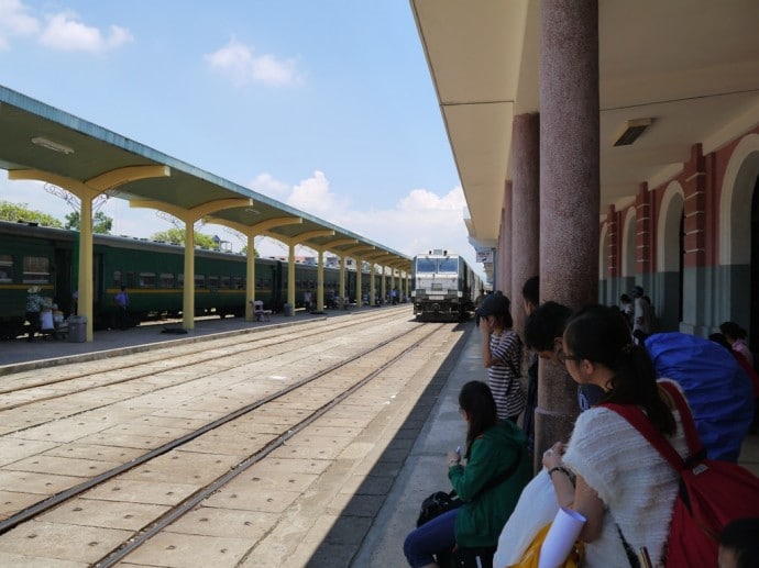 Saigon Train Arriving At Hue Train Station