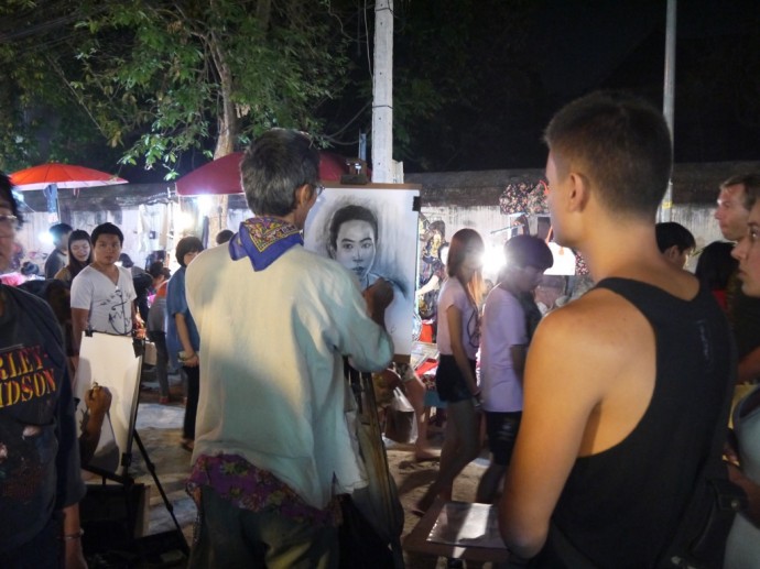 Portrait Artist At Chiang Mai Sunday Market Portrait Artist At Chiang Mai Sunday Market