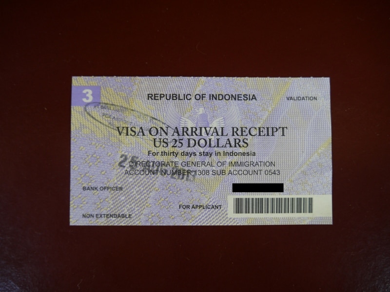 Indonesia Visa On Arrival Receipt