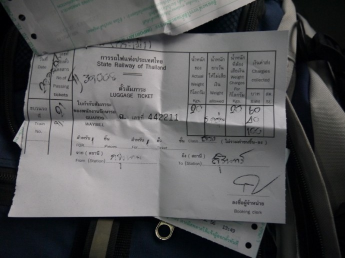 Luggage Receipt For Bangkok To Surin Train