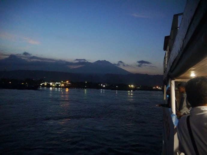 Ferry Arriving in Ketapang/Banyuwangi - With Ijen Volcano View