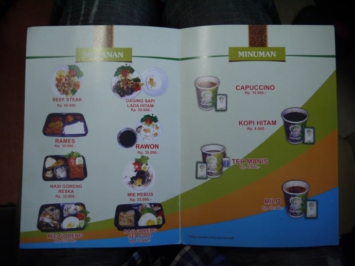 Menu On The Eksekutif Class Carriages Menu On The Eksekutif Class Carriages