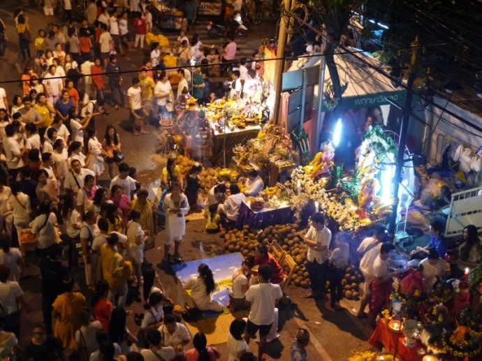 Crowds Around A Shrine At Navaratri Festival, Bangkok