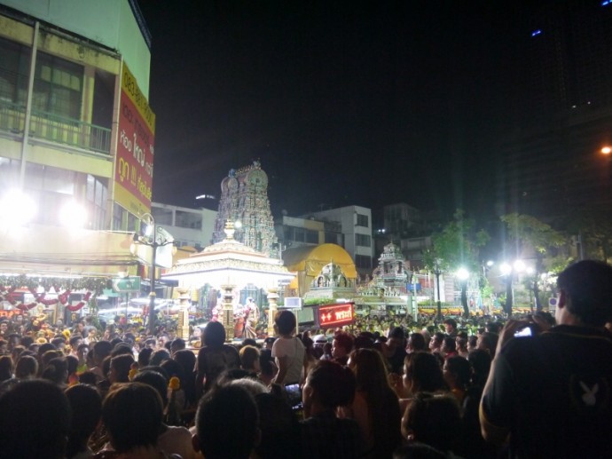 Crowds Enjoying Navaratri Hindu Festival On Silom Road, Bangkok