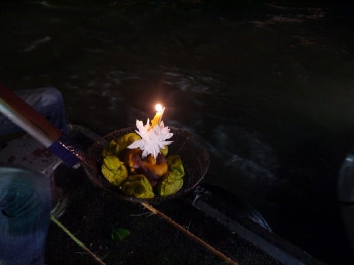 Our Krathong Being Lowered Into The Chao Phraya River