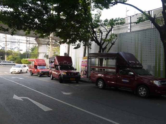 Songthaews Waiting At Sathorn Soi 11