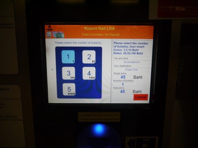 Ticket Machine Showing Suvarnabhumi Airport To Phaya Thai