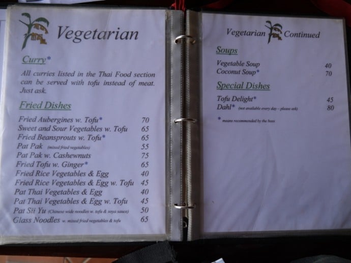 Vegetarian Menu At Mut Mee, Nong Khai