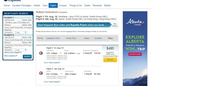 Expedia - Flying On Day Later Was $133 Per Person More Expensive