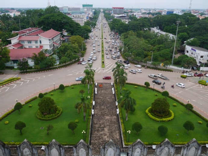 View From Top Of Patuxai Looking Down Avenue Lane Xang