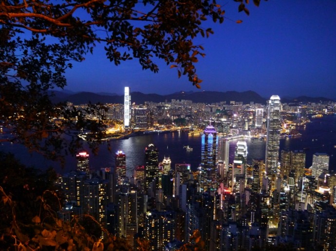 Night View From Lugard Road On Victoria Peak, Hong Kong