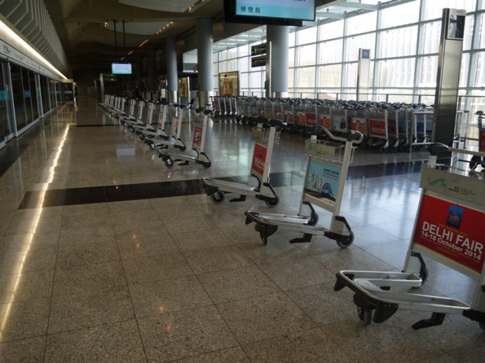 Trolleys Lined Up At Hong Kong Airport Station