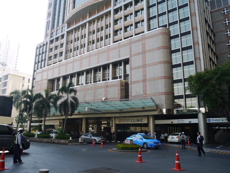 The entrance to Bumrungrad International hospital in Bangkok Thailand