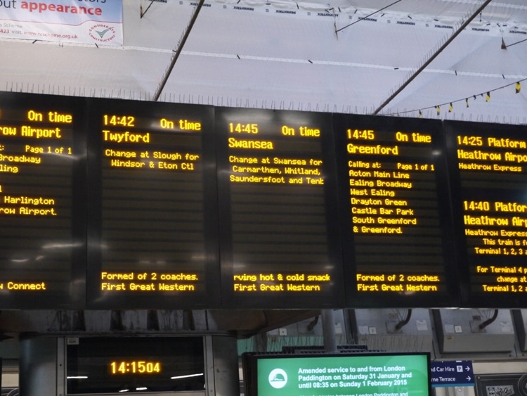 Train Information Board At Paddington Station, London