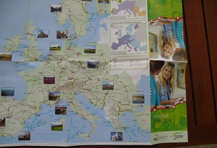 InterRail Map Showing Travel Times Between Major Cities