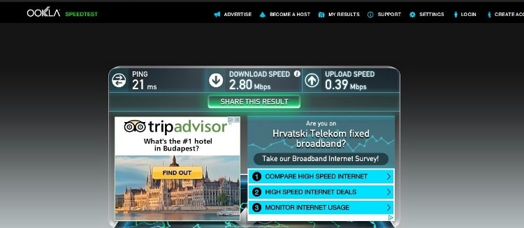 Internet Speed Test At Main Square Apartment, Zagreb