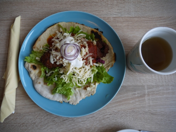 Vegetarian Sausage, Cheese & Salad On Pita Bread At Nishta, Zagreb