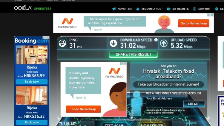 Internet Speed Test At Apartment Molo Longo, Rijeka, Croatia