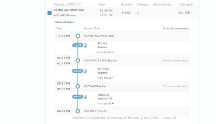 Train Times For Milan To Nice 