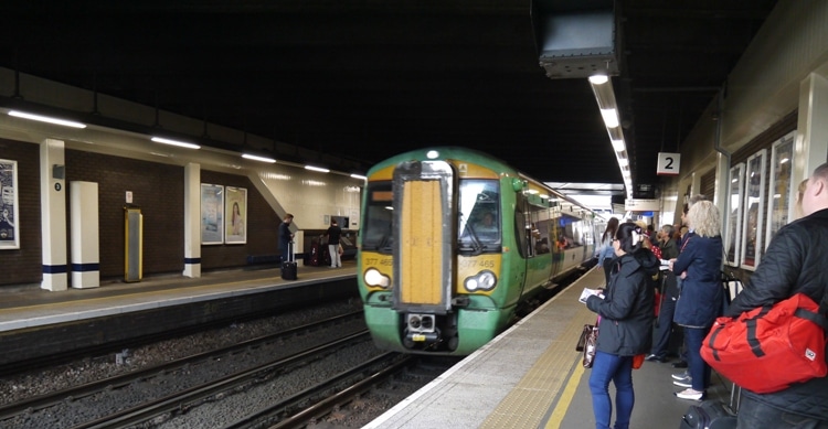 London Victoria Train Arriving At Gatwick Airport Station
