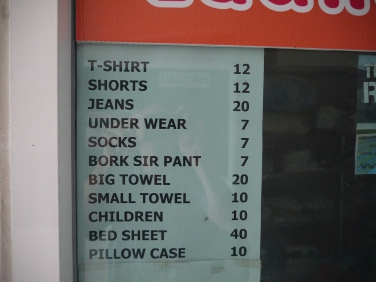 Laundry Price List, Thailand