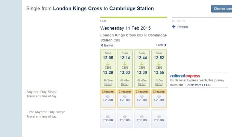 London To Cambridge Train Tickets £23