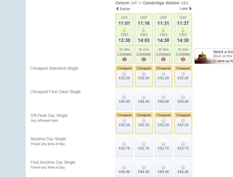 Oxford To Cambridge Train Tickets £52.20