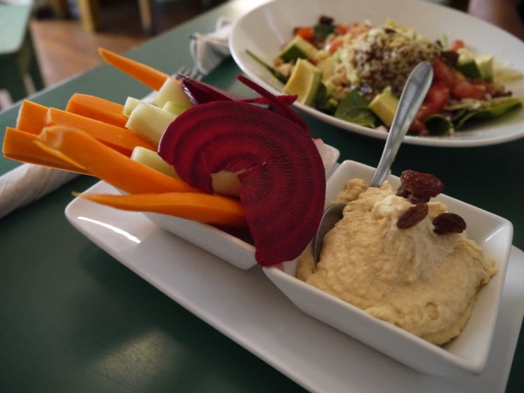 Hummus With Raw Vegetables At Quinoa Bar Vegetaria, Gracia, Barcelona